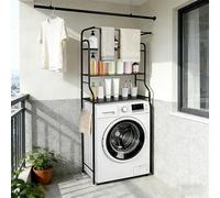 HUOLE Mobile per lavatrice, mobile da bagno con ripiano per bagno a 3 livelli, senza foratura, supporto per bagno, salvaspazio, 65 x 25 x 160 cm (nero)