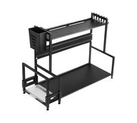 HUOLE Organizzatore in metallo per piano di lavoro, scaffale per spezie in piedi, grande capacità, con supporto per tagliere, porta utensili, con 6 ganci, 48 x 21 x 36 cm, doppio strato