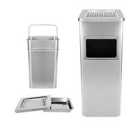 HUOLE Pattumiera in acciaio inox cestino pattumiera a pedale contenitore rifiuti, Pattumiera in Acciaio Inox con Portacenere per Esterni, Posacenere da Pavimento-24 * 24 * 60 cm 35 L-Argento (1 PZ)