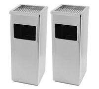 HUOLE Pattumiera in acciaio inox cestino pattumiera a pedale contenitore rifiuti, Pattumiera in Acciaio Inox con Portacenere per Esterni, Posacenere da Pavimento-30 * 24 * 60 cm 48 L-Argento (2 PZ)