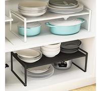 HUOLE Porta piatti allungabile, mensole da cucina per stoviglie,Scaffale portaoggetti regolabile per armadio,organizer sotto lavello,cibo e utensili, in metallo-36-60 * 21 * 18 cm (nero)
