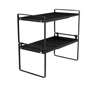HUOLE Ripiano salvaspazio Cucina stoviglie allungabile,Set da 2 ripiano in bambù,Portaspezie,Piatti Organizer per cucina/bagno/piano tavolo/credenza-36-60 * 21 * 36,5 cm (nero)