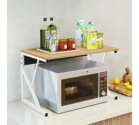 HUOLE Scaffalatura Estensibile Allungabile Porta Microonde in acciaio con Ripiano, Mensola Organizer con Portaspezie e Portaposate da Cucina, 54 * 35 * 34,5 cm-giallo noce