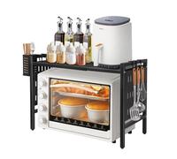 HUOLE Scaffalatura Estensibile Allungabile Porta Microonde in acciaio con Ripiano, Mensola Organizer con Portaspezie e Portaposate da Cucina, 54 * 35 * 34,5 cm-nero