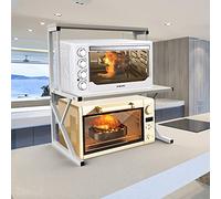 HUOLE Scaffalatura Mobile Scaffale Porta Spezie Microonde Struttura in Metallo con 2 Ripiani Mensole in Legno Organizer Mensola Porta Utensili Strumenti Cucina Design Moderno-65 * 54 * 30c- bianco