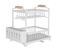 HUOLE Scolapiatti da Appoggio 2 Livelli Scolapiatti Per Bancone Da Cucina, Scolapiatti da Lavello con Vassoio Gocciolatoio per Piatto,Tazza,Tagliere, 36 * 26 * 37,5 cm-bianco