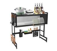 HUOLE Scolapiatti da Appoggio, Portabicchieri, Porta Tagliere, Organizer Cucina, Scolapiatti da Lavello in Metallo, Scolapiatti da Appoggio Sopra Lavello-85 * 30 * 78 cm-nero