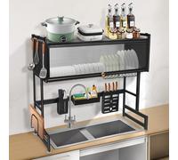 HUOLE Scolapiatti da Appoggio, Portabicchieri, Porta Tagliere, Organizer Cucina, Scolapiatti da Lavello in Metallo, Scolapiatti da Appoggio Sopra Lavello-85 * 30 * 78 cm-nero
