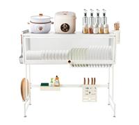 HUOLE Scolapiatti da Appoggio, Portabicchieri, Porta Tagliere, Organizer Cucina, Scolapiatti da Lavello in Metallo, Scolapiatti da Appoggio Sopra Lavello-85 * 30 * 78 cm-bianco