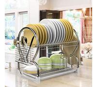 HUOLE Scolapiatti Tondo Doppio Strato Mensola da Cucina Scolapiatti da Lavello e Appoggio Posate (40 x 24 x 38 cm, con tubo per bacchette e supporto per tagliere)