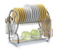 HUOLE Scolapiatti Tondo Doppio Strato Mensola da Cucina Scolapiatti da Lavello Scolapiatti da Appoggio Posate da Cucina (40 * 24 * 38 cm)