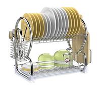 HUOLE Scolapiatti Tondo Doppio Strato Mensola da Cucina, Scolapiatti da Lavello, Scolapiatti da Appoggio Posate da Cucina (40 * 24 * 38 cm)