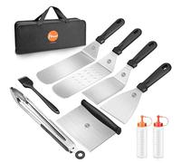 Huolewa 9 Pcs Set di Spatole per Barbecue, Set per Barbecue in Acciaio Inossidabile, Set di Spatole per Teppanyaki Grill con spazzola e borsa per il trasporto, idea per grigliare all'aperto/teppanyaki