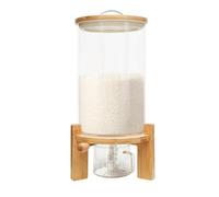 HUOMMGS Dispenser per cereali, 7,5 l, 20 x 30 cm, grande dispenser per cereali, contenitore per farina, vetro con coperta in bambù e valvola per riso, cereali, cereali