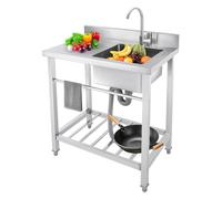 HUOMMGS Lavello da cucina commerciale, autoportante, in acciaio inox, 80 x 55 x 84 cm, con rubinetto, tubo di scarico fino a 100 kg, capacità di carico per esterni