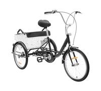 HUOMMGS Triciclo per adulti da 20 pollici, regolabile in altezza a 3 ruote, con cestino per la spesa, per anziani, triciclo in acciaio al carbonio, con seggiolino per bambini, colore: nero