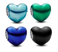 HuooNew Ciondoli in argento Sterling 925 per braccialetti e collane con zaffiro blu lago, nero, verde, smaltato a forma di cuore, adatto per braccialetti europei, collane e gioielli da donna, Piccolo
