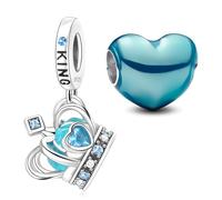 HuooNew Ciondolo a forma di cuore in argento Sterling 925 smaltato blu zaffiro, nero, verde, compatibile con braccialetti europei, collane, gioielli per le vacanze