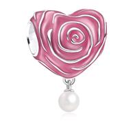 HuooNew Ciondolo in argento Sterling 925, a forma di cuore semplice, con doppio ciondolo a forma di manette, compatibile con braccialetti Pandora, regalo per San Valentino