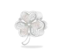 HuooNew Ciondolo in argento Sterling 925 a forma di quadrifoglio portafortuna e charm in argento Sterling da donna, con intarsio in zirconia cubica, regalo personalizzato per donne, regalo per la