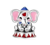 HuooNew Ciondolo in argento Sterling 925, smaltato colorato, a forma di elefanti, pagliacci, circo, compatibile con braccialetti Pandora, gioielli fai da te per le vacanze, regalo per donne