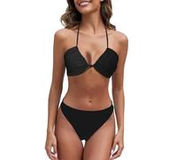 HUOQI Bikini Donna Abbronzante Traspirante Vestibilità Sottile Cava Traslucido Non Sensibile per Spiaggia Bagno Prendere il Sole Senza Macchie Solari Traspirante Spalline Bikini Nero, B-nero, XL