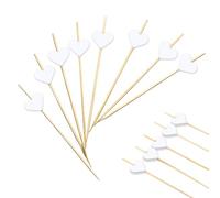 Huotflame Spiedini da cocktail 100 pezzi - 12 cm in bambù con decorazione a cuore bianco - perfetto per San Valentino, matrimonio, compleanno, finger food, cocktail, snack e decorazioni per feste