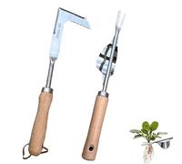 huoxi 2 pz Diserbatore manuale in acciaio inossidabile di strappo Erba cattiva, multiuso diserbo manuale con manico in legno naturale