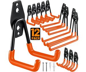 HUPBIPY Confezione da 12 ganci da garage resistenti, in acciaio, ganci da parete per garage e organizer per organizzare utensili elettrici, scale, oggetti sfusi, biciclette, corde e altre attrezzature