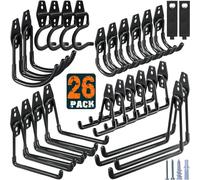 HUPBIPY Confezione da 26 ganci da garage in acciaio resistente con rivestimento antiscivolo per montaggio a parete, organizer per appendere attrezzi da giardino, scale, tubi, biciclette, corde,
