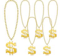 Huquary 6 collane con simbolo del dollaro in oro, con catena luminosa e perline per martedì grasso con LED luccicanti, per feste, Halloween, ciondolo hip hop