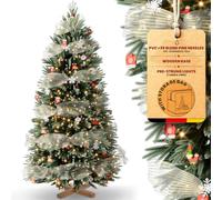 Huracan Albero di Natale artificiale 150 cm con illuminazione - Albero di Natale artificiale con neve e base in legno - Rami densi, alberi di Natale Christmas Trees inclusi set decorativo e sacchetto