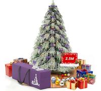 Huracan Albero di Natale Artificiale con Illuminazione e Neve - Tannenbaum Artificiale con Base in Legno, Denso Aspetto delle Foglie, Borsa di Conservazione e Oggetti Decorativi - Alberi di Natale