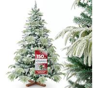 Huracan Albero di Natale Premium Artificiale con Neve 150cm, Albero di Natale Artificiale Realistico con Base in Legno, Rami Dense & Festivo, Alberi di Natale con Decorazioni e Borsa di Conservazione