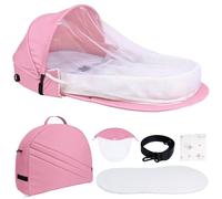 Huracan Nido pieghevole per bambini con zanzariera e tracolla, paracolpi per bambini, leggero, portatile, in schiuma morbida e coperta in cotone, comfort e sicurezza per neonati, rosa