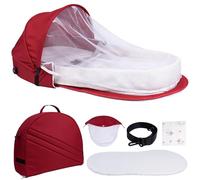 Huracan Paracolpi pieghevole per bambini con zanzariera e tracolla, in tessuto di cotone, con morbido materasso e coperta, posto per dormire sicuro e accogliente per ragazzi e ragazze, rosso