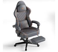 Huracan Sedia da Gaming con funzione massaggio, Poltrona da gaming regolabile e girevole, Sedia da gioco con poggiapiedi, Gamer Chair ergonomica per PC, sedie gamer in pelle PU, Grigio-bianco
