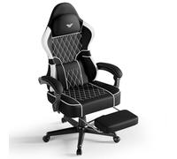 Huracan Sedia da Gaming per PC, Poltrona da gaming massaggiante, sedia da ufficio per computer con schienale regolabile, capacità di carico di 150kg, sedie gamer in pelle PVC, Bianco-nero