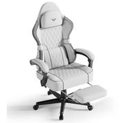 Huracan Sedia da Gaming, Poltrona da gaming con portata 150kg, sedia da gioco ergonomica, Sedia gamer con cuscino per la testa, cuscino lombare, poggiapiedi, poltrona da gioco in cotone e lino, bianco