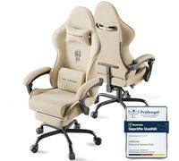 Huracan Sedia Gaming con Massaggio Lombare, braccioli regolabili, Poltrona da Gaming, Sedia da Gamer Ergonomica con poggiapiedi, tessuto di velluto, schienale regolabile a 90-160°, 150 kg (beige)