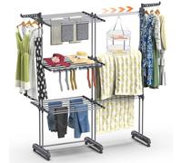 Huracan Stendibiancheria a torre 2 in 1, pieghevole, allungabile e salvaspazio, torre di biancheria, stendibiancheria a torre alto, stendibiancheria ad ali Clothes Drying Rack, 3 piani e 2 supporti