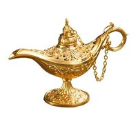 Huraoerrrr 1pc Vintage Golden Arabian Aladdin Lampada Magical Genie Giocattolo Intagliato in Lega Che Desidera Luce con Coperchio incatenato per Il Cosplay di Decorazione da tavola