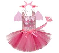 Huraoerrrr Bambino di costumi di dinosauro medio, simpatico soft bowknot tulle di halloween ragazza costume con ala di coda a fascia per le orecchie per il cosplay fotografare