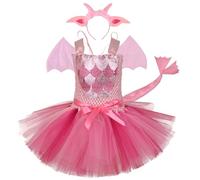 Huraoerrrr Piccolo costume per dinosauro bambino, grazioso morbido bowknot tulle in costume di halloween con ala di coda per la fascia per le orecchie per performance della festa del cosplay