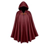Huraogcos Mantello medievale con cappuccio, costume rinascimentale per adulti, unisex, mantello di carnevale, verde oliva (rosso 100 cm)