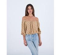 Hurley City Block off Shoulder Top Camicia, Terracotta, S Donna