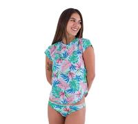 Hurley Java Tropical S/S Surf Shirt Maglietta Rash Guard, Pool Tide, XS Donna