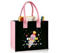 Hurra Endlich - Borsa in feltro per l'inizio della scuola, borsa shopper in feltro per primi elementi, borsa per la scuola in feltro con motivo con sacchetto per la scuola, regalo per ragazze e