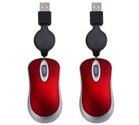 Hurromy 2 x Mini mouse USB con retrattile, 1600 DPI, mouse ottico compatto da viaggio per 98 2000 XP Vista Ve (rosso)