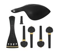 Hurromy Set di 4 accessori per violino in ebano intagliato a mano, con cordiera a fiore in rilievo, pioli, sottogola e spilla